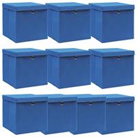 VidaXL Opbergboxen met deksel 10 st 32x32x32 cm stof blauw - thumbnail