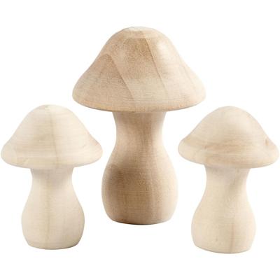 Creativ Company Houten paddestoelen, d 3,3+4,5 cm, afm 4,5+6,5 cm, 3 stuk/ 1 doos
