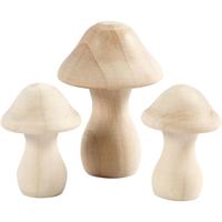 Creativ Company Houten paddestoelen, d 3,3+4,5 cm, afm 4,5+6,5 cm, 3 stuk/ 1 doos - thumbnail
