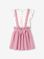 Set meisjesshirt met strepen + rok van katoengaas lila - thumbnail