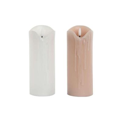 LED kaars DKD Home Decor Wit Licht Roze 7.5 x 7.5 x 20 cm 7,5 x 7,5 x 20 cm (AA) (2 Stuks)