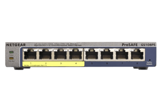 Netgear ProSAFE Unmanaged Plus Switch - GS108PE - 8 Power over Ethernet poorten Netgear ProSAFE Unmanaged Plus Switch - GS108PE - 8 Power over Ethernet poorten