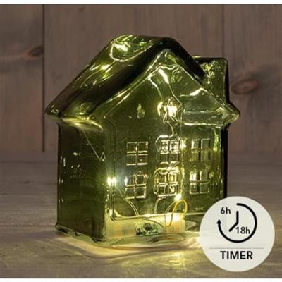 LED Huisje glas groen H14cm
