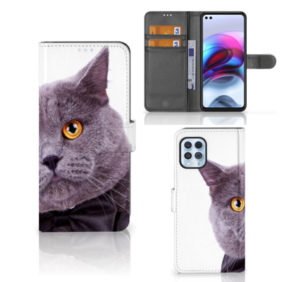 Motorola Moto G100 | Telefoonhoesje | Met pasjeshouder | Kat Motorola Moto G100 | Telefoonhoesje | Met pasjeshouder | Kat