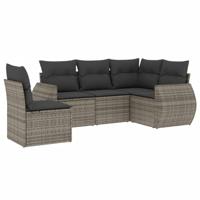 5-delige Loungeset met kussens poly rattan grijs - thumbnail