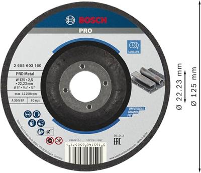 Bosch Accessoires Doorslijpschijf gebogen Standard for Metal A 30 S BF, 125 mm, 22,23 mm, 2,5 mm 1 stuks - 2608603160
