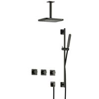 Hotbath Gal - Inbouw Regendoucheset - Geborsteld Gunmetal PVD - 2 Stopkranen - Thermostatisch - Plafondbuis 15 cm - Hoofddouche 220 mm - Staafhanddouche - Glijstang 900 mm - V02 - thumbnail