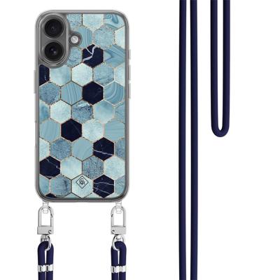 iPhone 17 hoesje met donkerblauw koord - Blue cubes iPhone 17 hoesje met donkerblauw koord - Blue cubes
