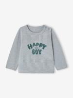 Zacht babyshirt met fijne strepen en drukknoopsluiting op de schouder grijsblauw - thumbnail