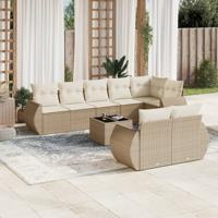 9-delige Loungeset met kussens poly rattan beige - thumbnail