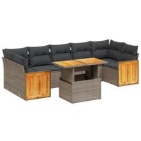 8-delige Loungeset met kussens poly rattan grijs - thumbnail