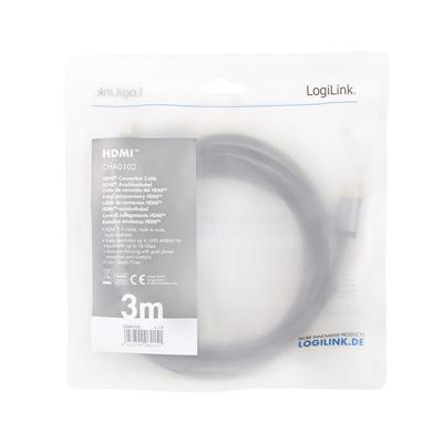 LogiLink HDMI AV Aansluitkabel [1x HDMI-stekker - 1x HDMI-stekker] 3 m Zwart-grijs