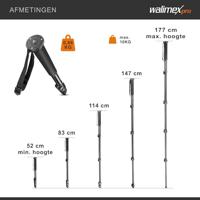 Walimex FT-1502 Pro Monopod 177cm - Stevig aluminium monopod - 10 kg draagvermogen - Fliplock snelsluitingen - Ideaal voor DSLR, DSLM en compacte camera's - Met polsband en tas - thumbnail