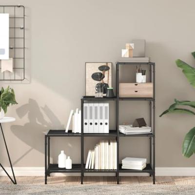 Boekenkast 92x30x102 cm bewerkt hout en metaal zwart Boekenkast 92x30x102 cm bewerkt hout en metaal zwart