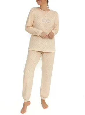 Cocodream dames pyjama velours "Live your dream" Warme winter pyjama - Copy - M - Roze - M