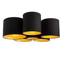 QAZQA Plafondlamp zwart met gouden binnenkant 6-lichts - Multidrum - thumbnail