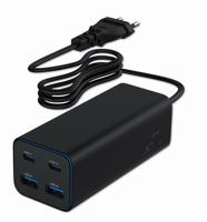 USB snellader 2xA, 2xC 100W Power Delivery zwart - thumbnail