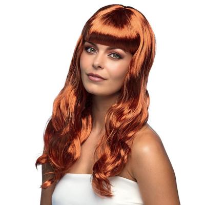 Feestpruik Koperkleurig Lang Haar Met Pony