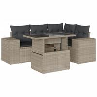5-delige Loungeset met kussens poly rattan lichtgrijs - thumbnail