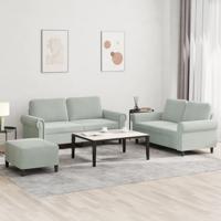 3-delige Loungeset met kussens fluweel lichtgrijs - thumbnail