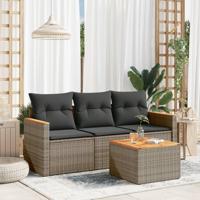 4-delige Loungeset met kussens poly rattan grijs - thumbnail