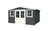 Outdoor Life Dallas Blokhut 396x312 cm 28 mm vuren Carbon Grey-Wit gecoat- Zadeldak- - Outdoor Life - thumbnail