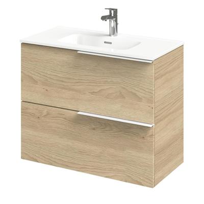 Tiger Pocket Meubelset 80 cm met 2 lades Naturel eik incl Calpe wastafel Hoogglans wit - 800302