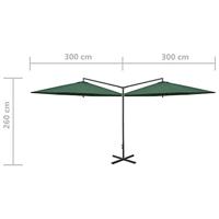 VidaXL Parasol dubbel met stalen paal 600 cm groen - thumbnail