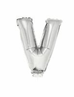 Folieballon zilver letter &apos;V&apos; met rietje - thumbnail