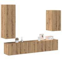 4-delig Tv-meubelset wandmontage bewerkt hout artisanaal eiken - thumbnail