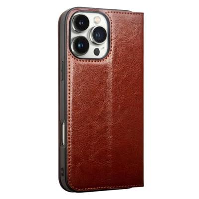Qialino iPhone 16 Pro Max hoesje - Leren bookcase - Bruin Qialino iPhone 16 Pro Max hoesje - Leren bookcase - Bruin