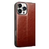 Qialino iPhone 16 Pro Max hoesje - Leren bookcase - Bruin - thumbnail