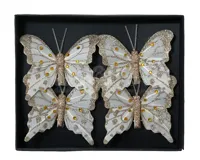 Kerstornament Vlinder Clip Goud 4st - thumbnail