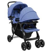 VidaXL Tweelingkinderwagen tandem staal marineblauw - thumbnail