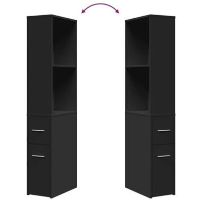 Badkamerkast smal met wielen bewerkt hout zwart Badkamerkast smal met wielen bewerkt hout zwart