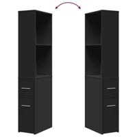 Badkamerkast smal met wielen bewerkt hout zwart - thumbnail