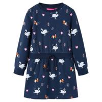 Kinderjurk met lange mouwen zwanenprint 140 marineblauw - thumbnail