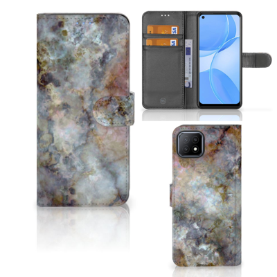 OPPO A73 5G Bookcase Marmer Grijs OPPO A73 5G Bookcase Marmer Grijs