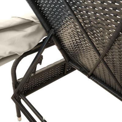 Ligbedden 2 st met luifels en tafel poly rattan zwart - thumbnail