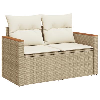 11-delige Tuinset met kussens poly rattan beige - thumbnail