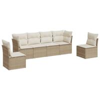 6-delige Loungeset met kussens poly rattan beige - thumbnail