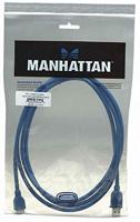 Manhattan USB-A naar micro-USB-kabel, 2m, mannelijk naar mannelijk, blauw, 5 Gbps (USB 3.2 Gen1 aka USB 3.0), SuperSpeed USB, levenslange garantie, polybag - thumbnail