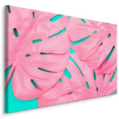 Schilderij - Roze Monstera Blad, Premium Print, roze/groen