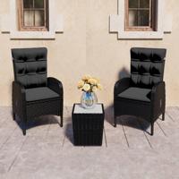 3-delige Bistroset poly rattan en glas zwart - thumbnail