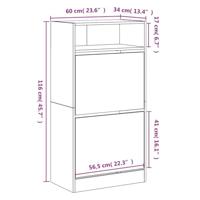Schoenenkast 60x34x116 cm bewerkt hout betongrijs - thumbnail