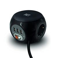 ACT Connectivity Stekkerdoos cube met 3 stopcontacten, USB-A-poorten, 1,5m - thumbnail
