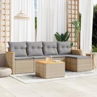 5-delige Loungeset met kussens poly rattan beige - thumbnail