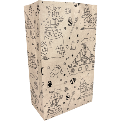 Zak | Blokbodemzak | Papier | 18/ 10x31cm | Feestelijk | bruin | 1000 stuks