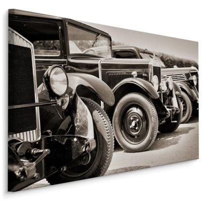 Schilderij - Antieke Vintage Auto&apos;s, zwart/wit, Premium Print