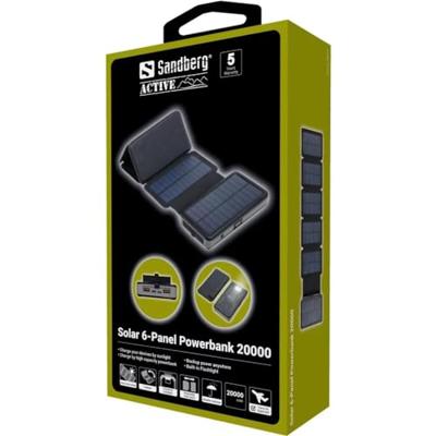 Sandberg Solar 6-Panel Powerbank 20000 Lithium-Polymeer (LiPo) 20000 mAh Zwart